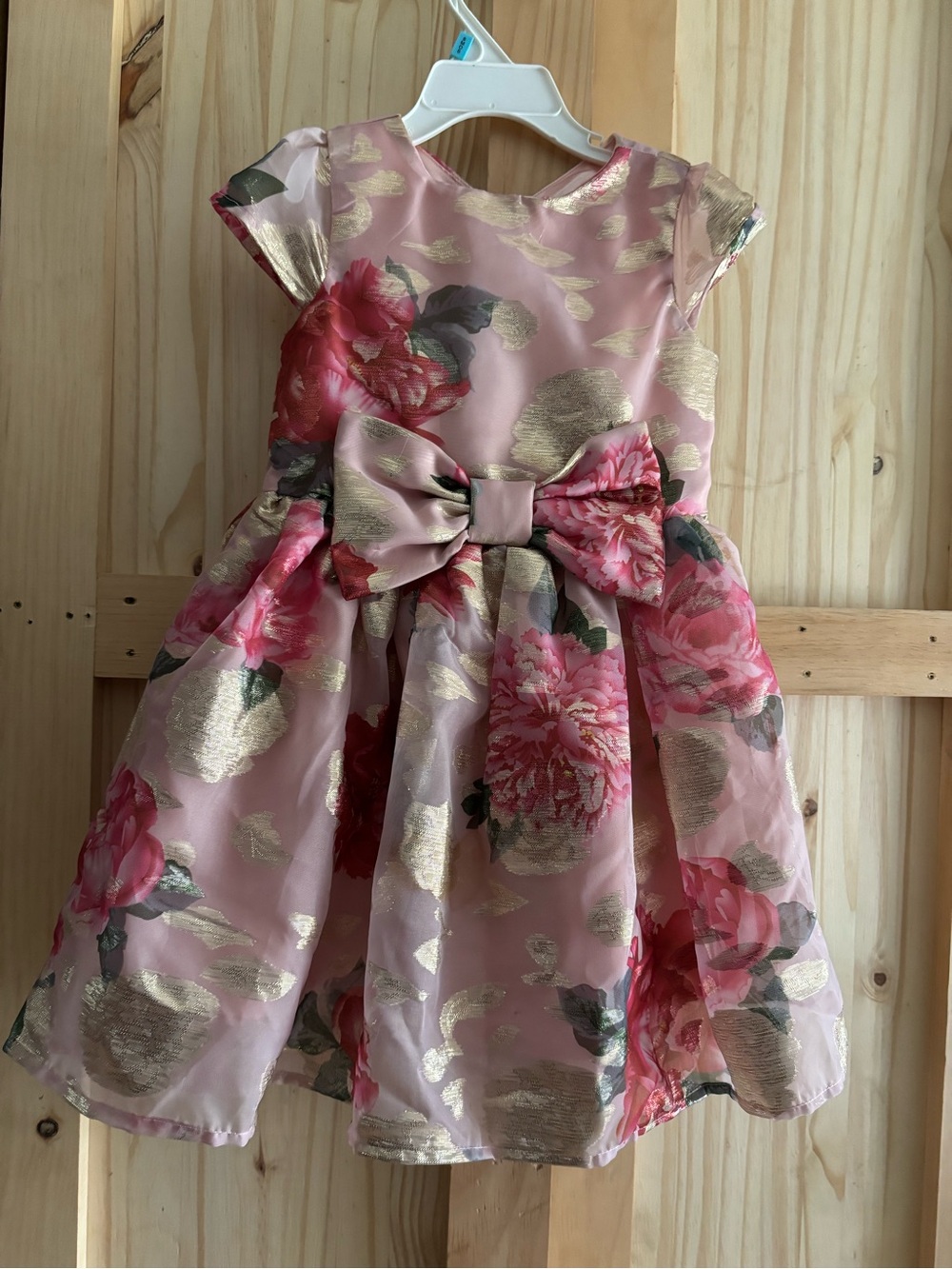 Gymboree Pink Floral Gold Accent Bow Dress